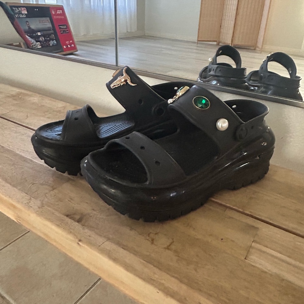 CROCS Black Platform Sandals with Charms